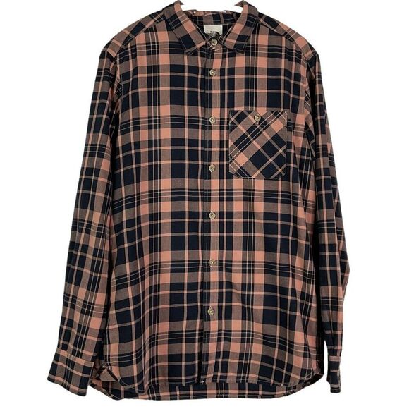 The North Face Men's Medium Plaid Button-Up Long Sleeve Shirt, Navy Blue & Pink - Picture 1 of 12